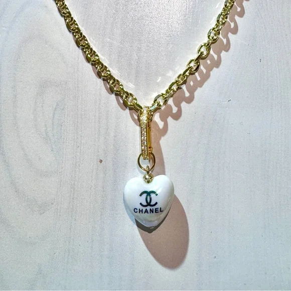 Upcycled Puffy Heart Chanel Pendant White - Picture 3 of 7